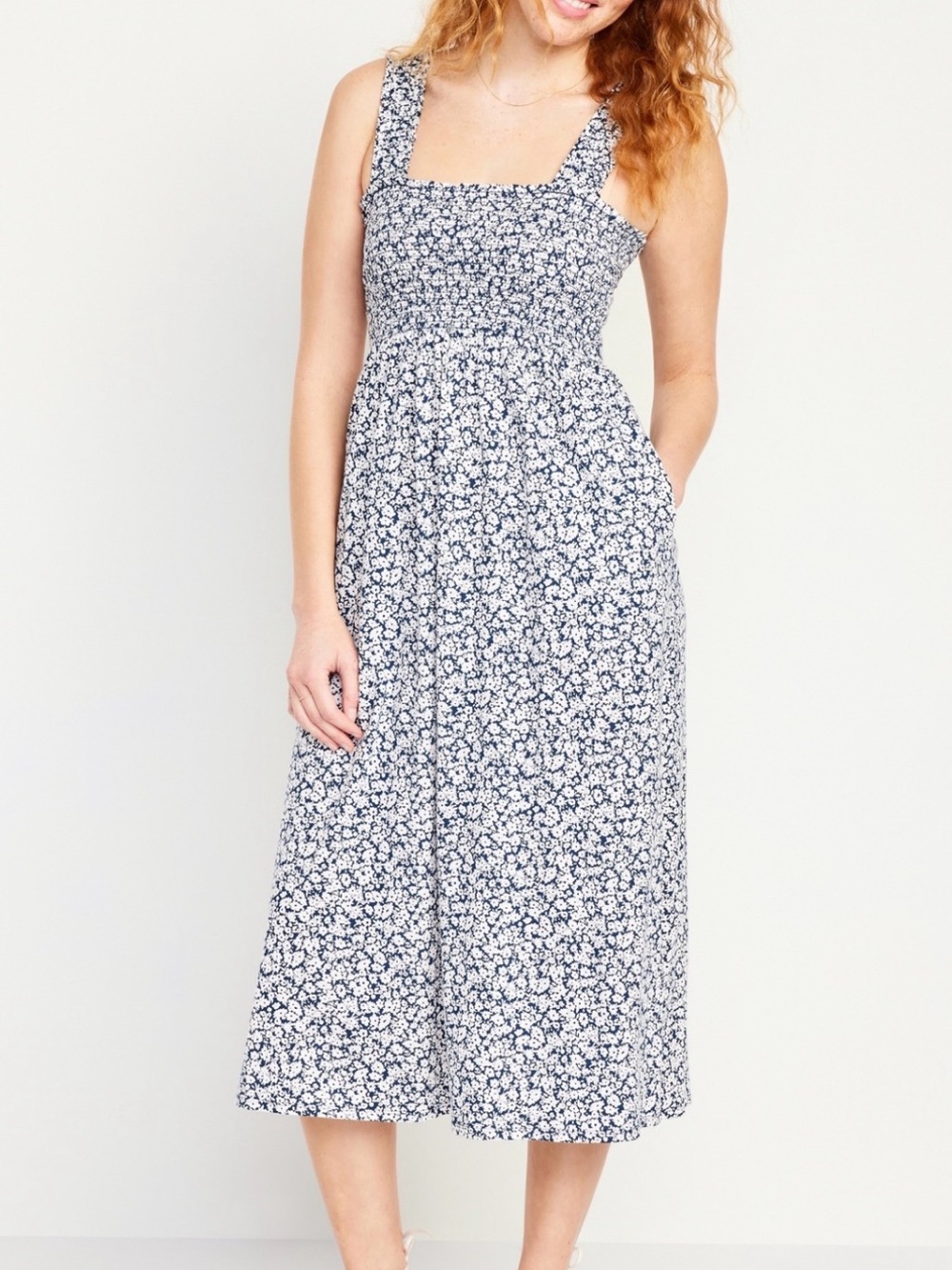 Old Navy Blue Floral Square-Neck Midi Dress